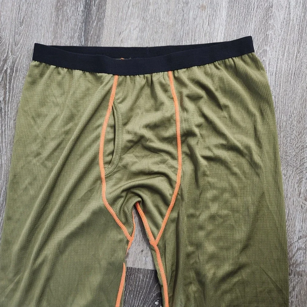 HeatLast Weatherproof Mens XL Thermal Base Layer Pants Olive Green Orange Stitch